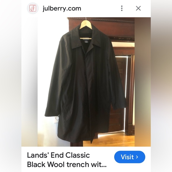 Vtg! 90’s Lands' End Men's Classic Black Trench Coat Removal 100% Wool Liner! - Picture 17 of 17
